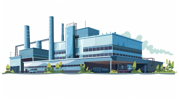 a drawing of a factory with a building in the background