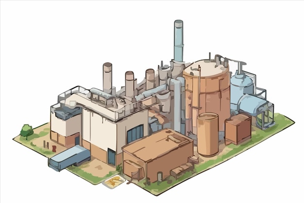 a drawing of a factory with a factory on the top