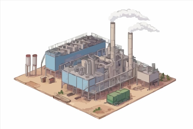 a drawing of a factory with smoke coming out of it