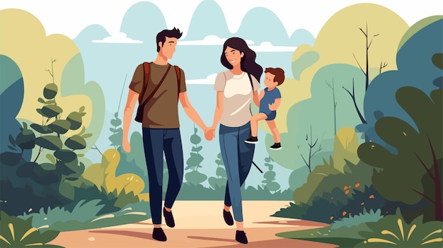 a drawing of a family walking in a park