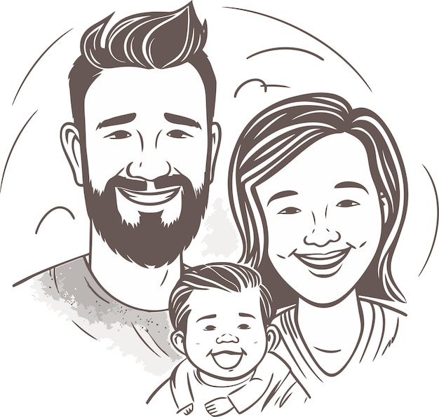 Vector a drawing of a family with a baby and a picture of a man and a woman