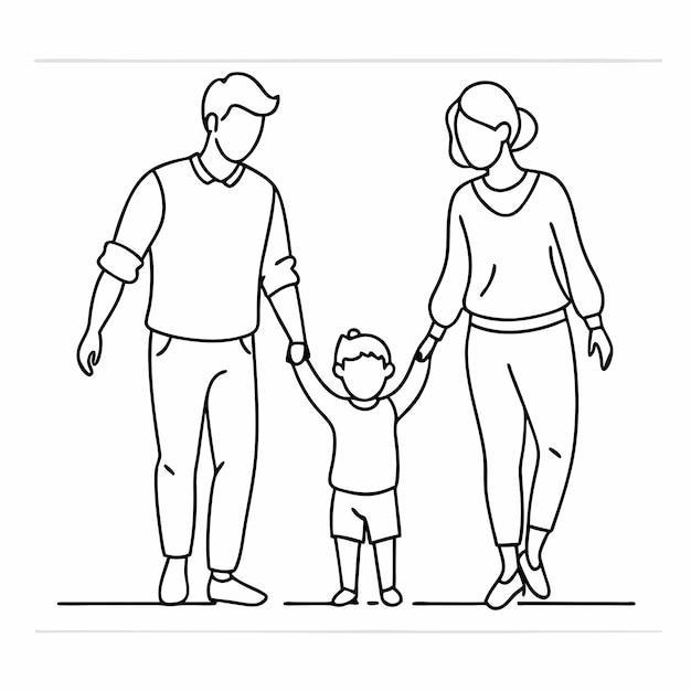 a drawing of a family with a child holding hands