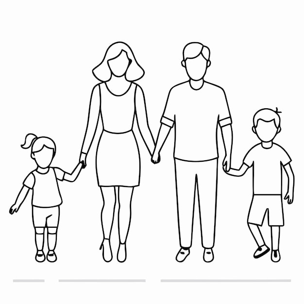 a drawing of a family with a child and a woman holding hands