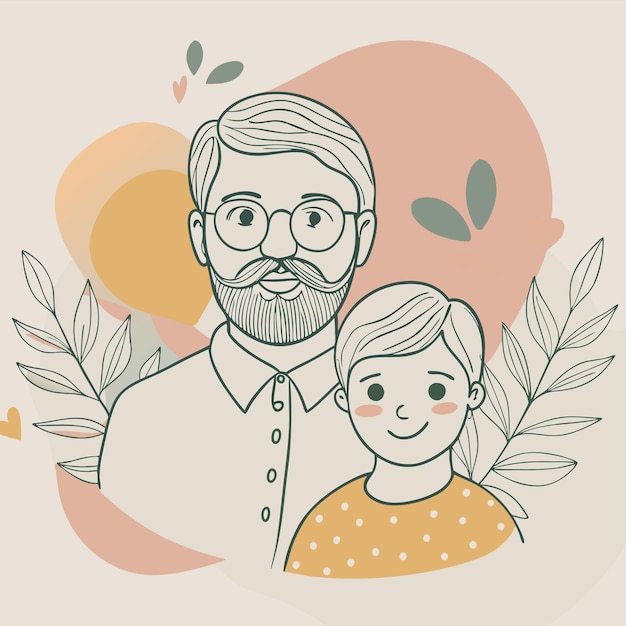 Vector a drawing of a father and daughter with a picture of a girl