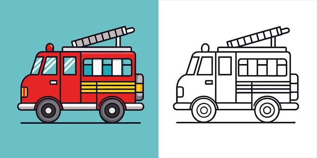 a drawing of a fire truck with a ladder on the front line art coloring page