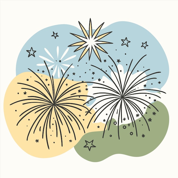 a drawing of fireworks with the words fireworks in the sky