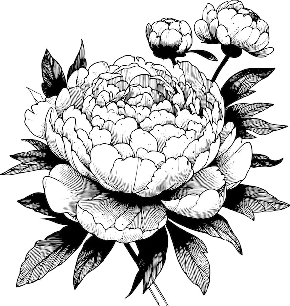 Vector a drawing of a flower that has the word peonies on it