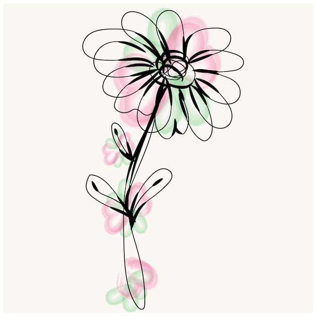 a drawing of a flower with green and pink dots