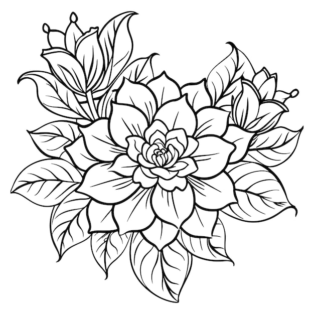 a drawing of a flower with leaves and a flower on it