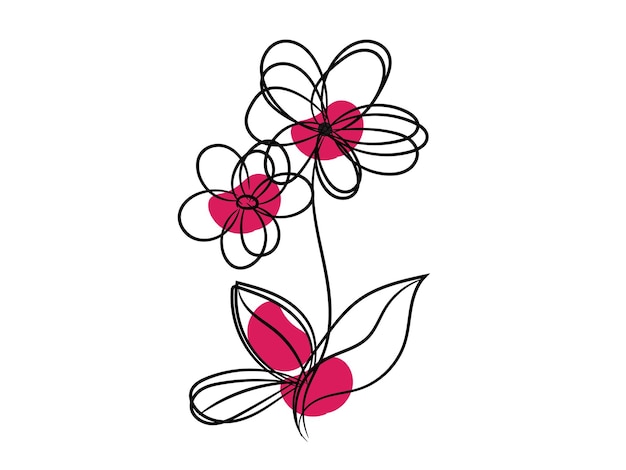 a drawing of a flower with red and pink flowers