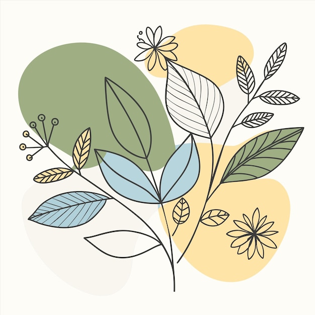 a drawing of flowers and leaves with a green background