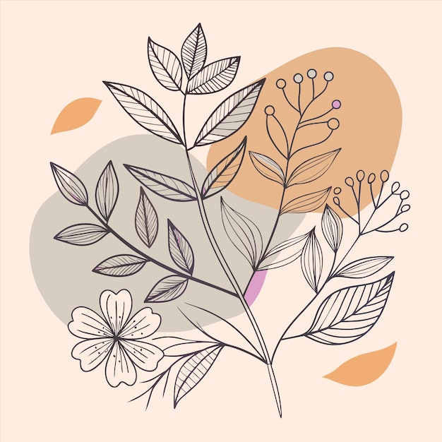 Vector a drawing of flowers and leaves with a pink background