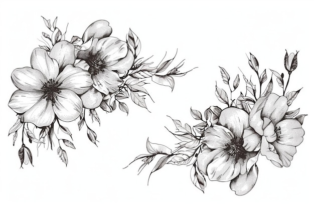 Vector a drawing of flowers that are drawn on a white background