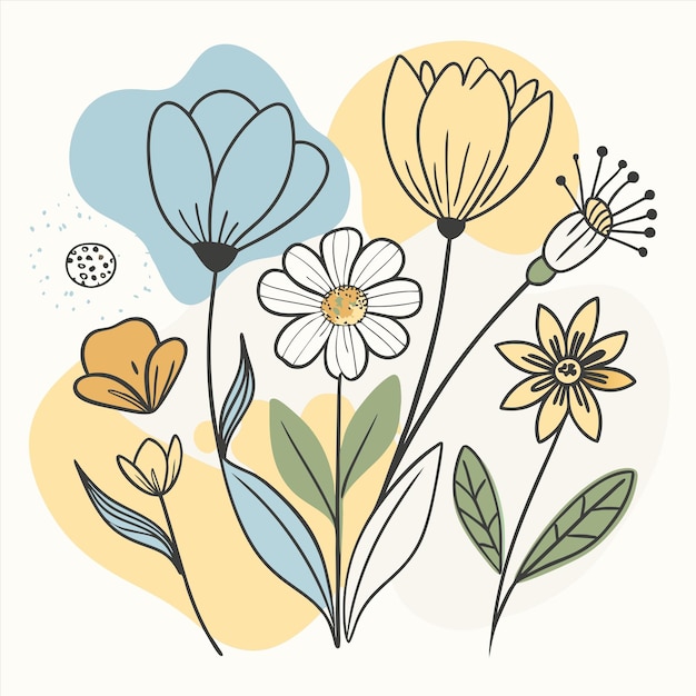 a drawing of flowers with different colors and shapes