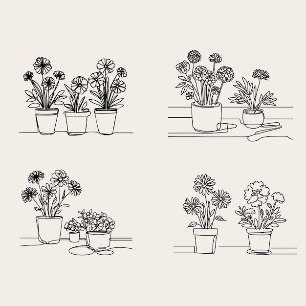 Vector a drawing of flowers with a picture of a pot with one that says quot flowers quot