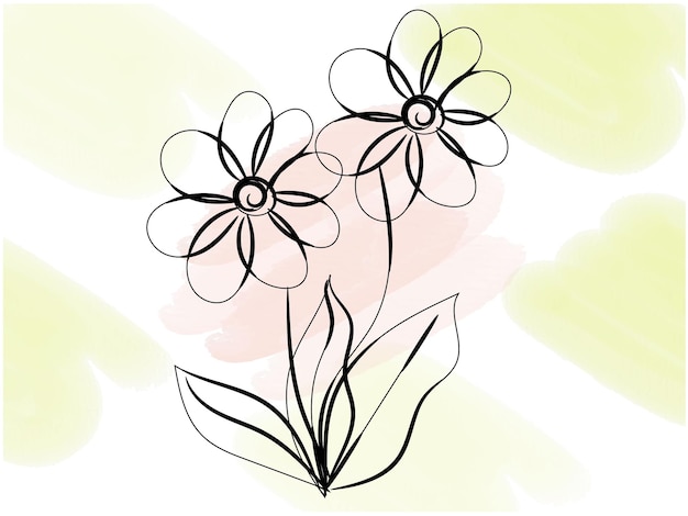 a drawing of flowers with a pink background with a green background