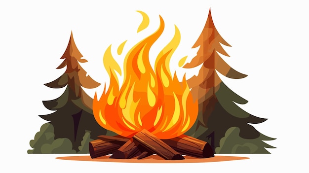 a drawing of a forest fire with trees in the background