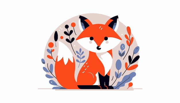 Vector a drawing of a fox with a floral background