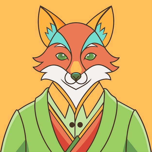 a drawing of a fox with a green collar