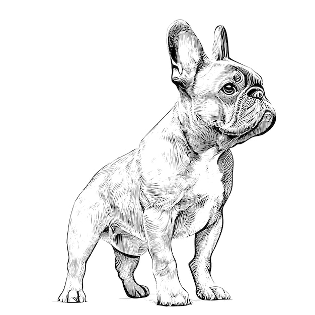 Vector a drawing of a french bulldog with a black and white face.