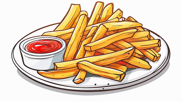 Vector a drawing of french fries on a plate with a ketchup