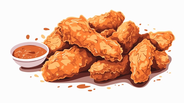 Vector a drawing of fried chicken and a cup of dipping sauce