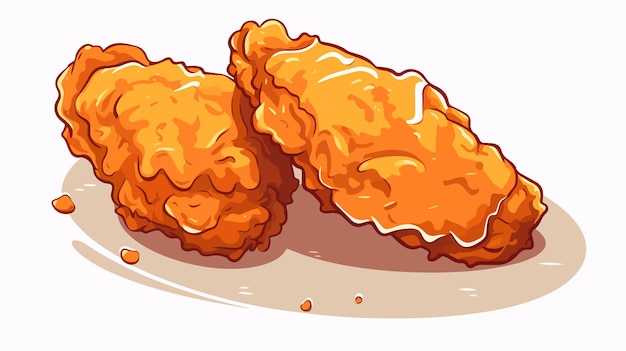 a drawing of fried chicken and a plate of food with a small piece of chicken on it