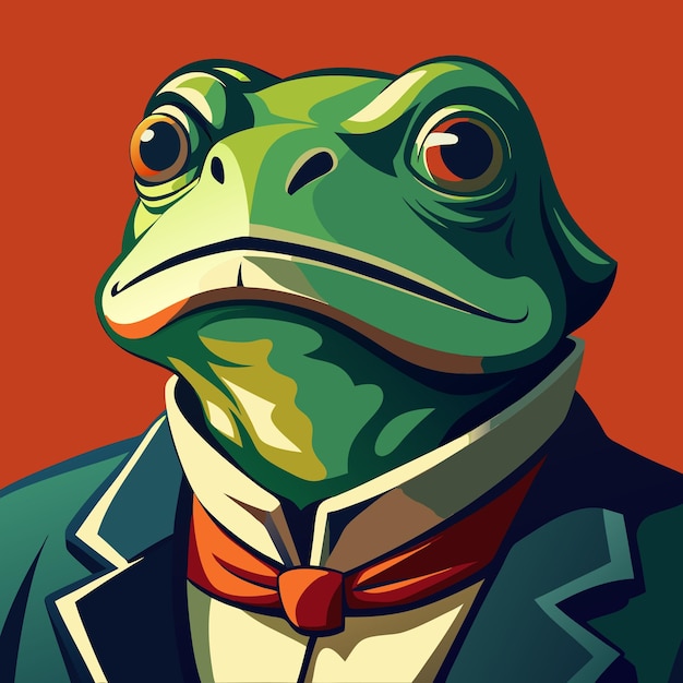 Vector a drawing of a frog wearing a suit and a tie with a red background