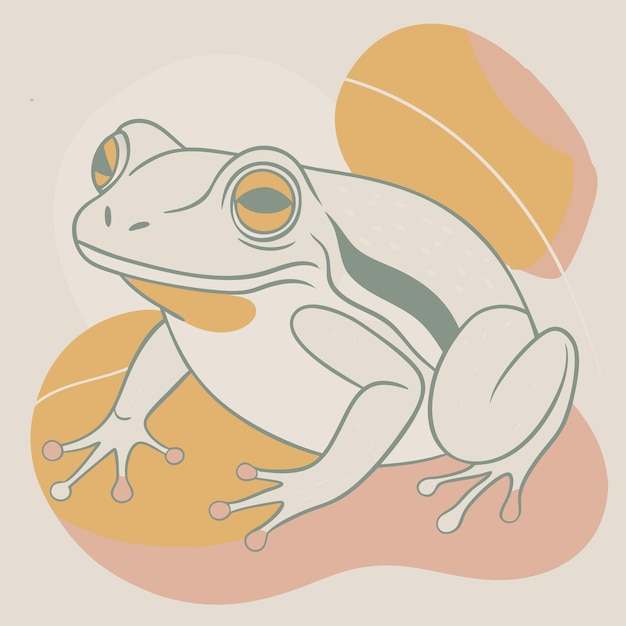 Vector a drawing of a frog with an orange background with a yellow circle in the middle