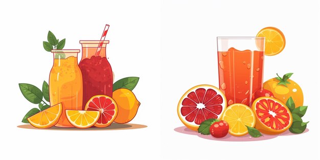 Vector a drawing of a fruit and a pitcher of juice with a straw