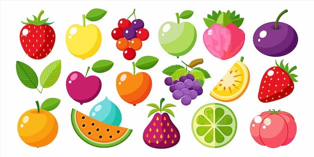 a drawing of fruits including one that has the word fruit on it