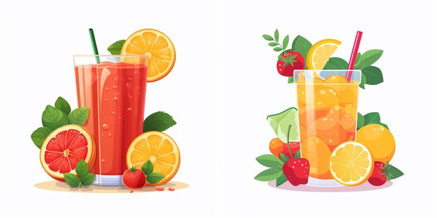 a drawing of fruits and juices with the words  drink  on it