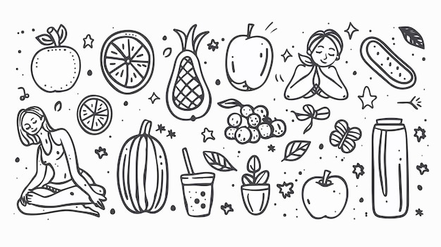 Vector a drawing of fruits and vegetables including a boy and a girl