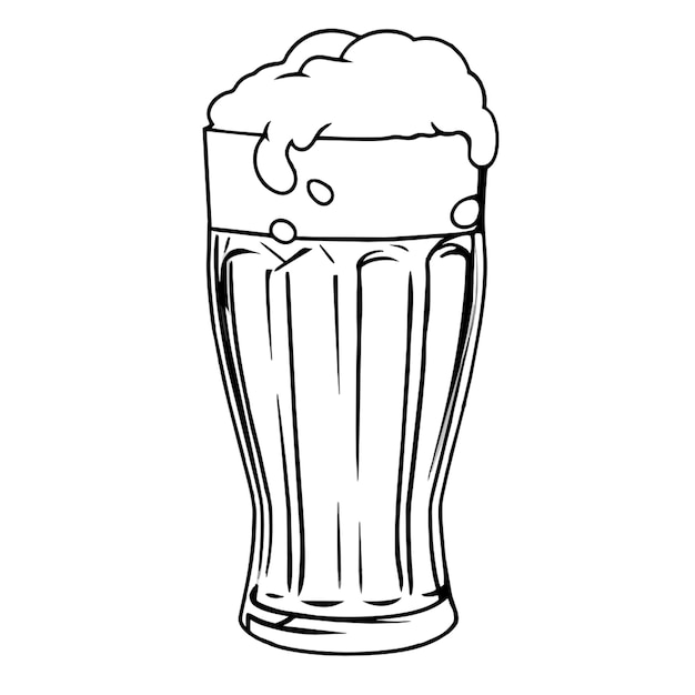 Vector a drawing of a full glass of beer with a foamy foam