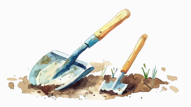 Vector a drawing of a garden shovel with a shovel in the dirt