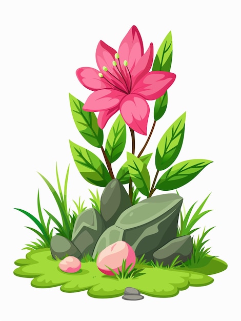 a drawing of a garden with a pink flower and the word easter on it