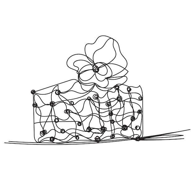 Vector a drawing of a gift box with a ribbon and a picture of a christmas tree