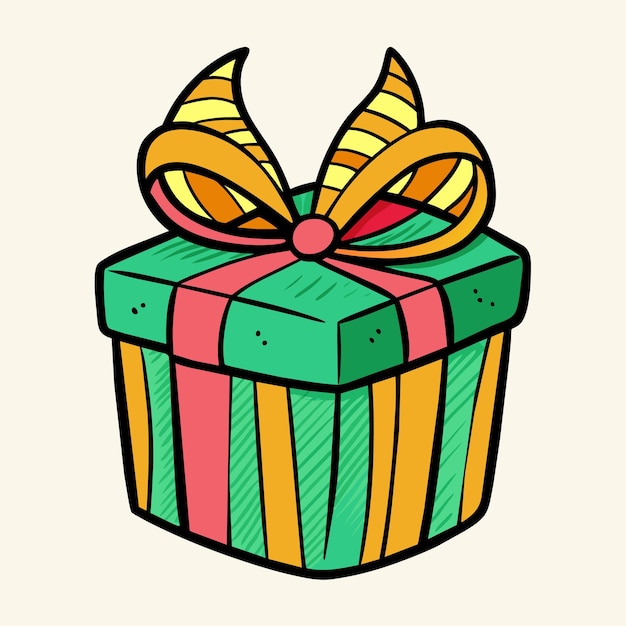 a drawing of a gift with a ribbon on it