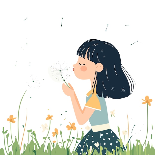 Vector a drawing of a girl blowing a dandelion with the words  the word  on it