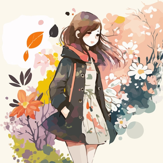 A drawing of a girl in a dress and a jacket