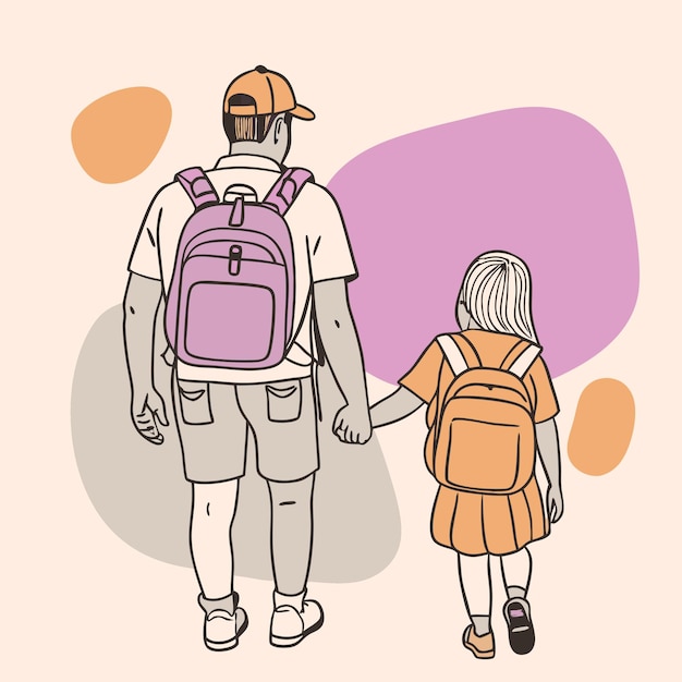 Vector a drawing of a girl and a girl holding hands