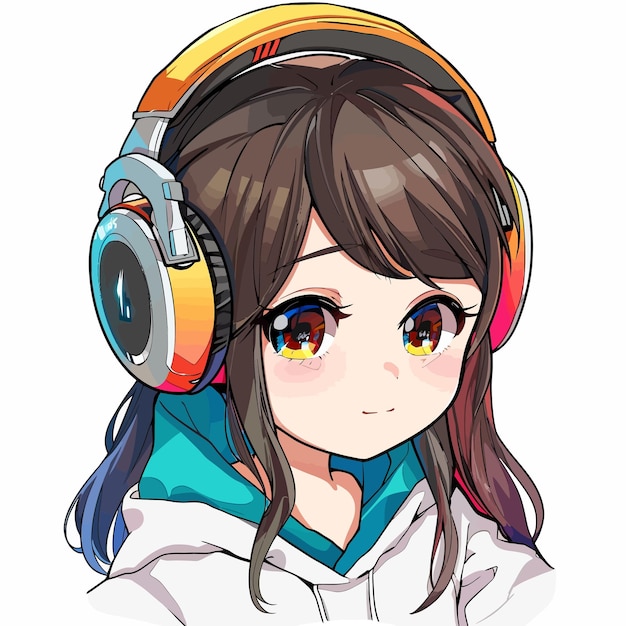 Vector a drawing of a girl wearing headphones and a shirt