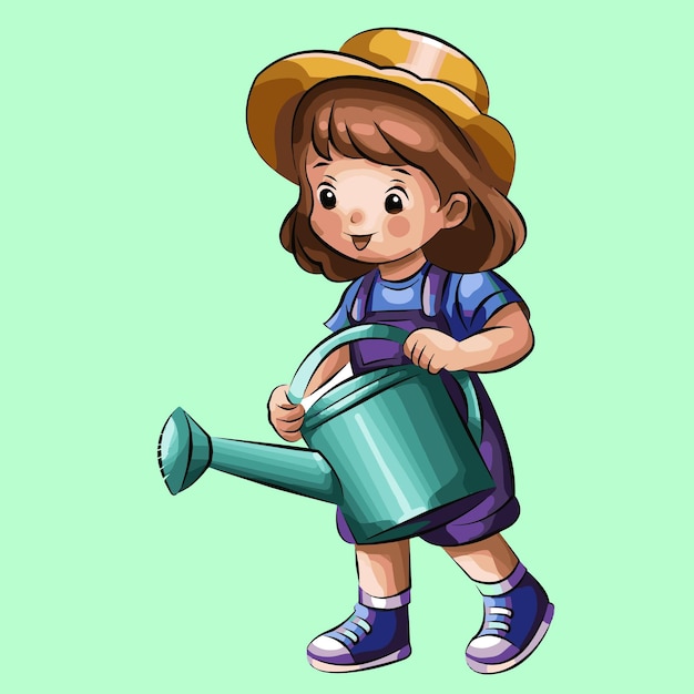 Vector a drawing of a girl with a bucket and a bucket