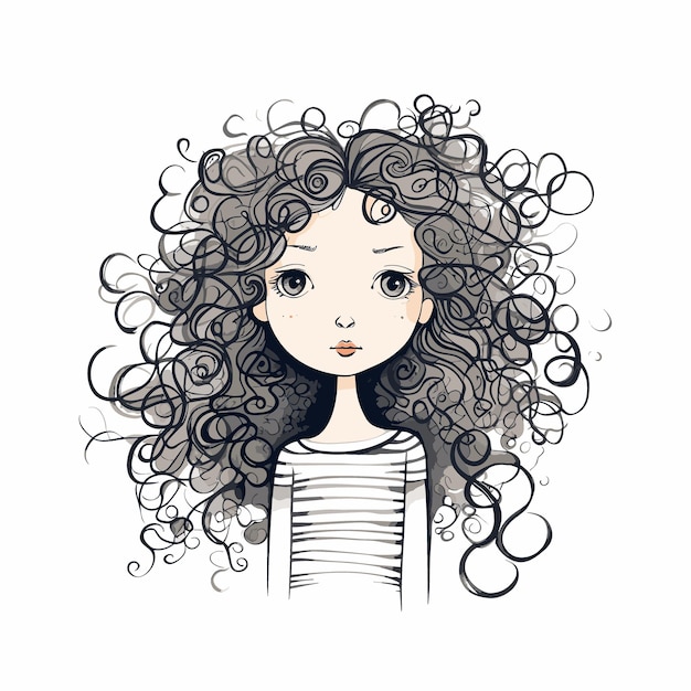 Vector a drawing of a girl with curly hair and a shirt that says  she is a girl