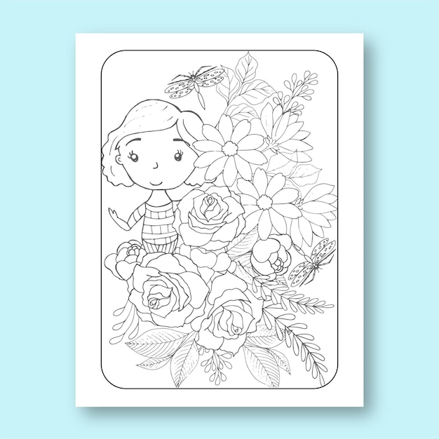 Vector a drawing of a girl with flowers and a picture of a girl with a flower on it