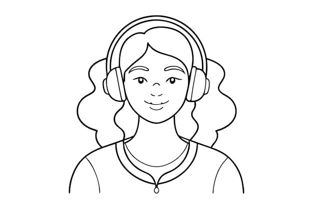 a drawing of a girl with headphones on and a drawing of a girl with a smile on her face