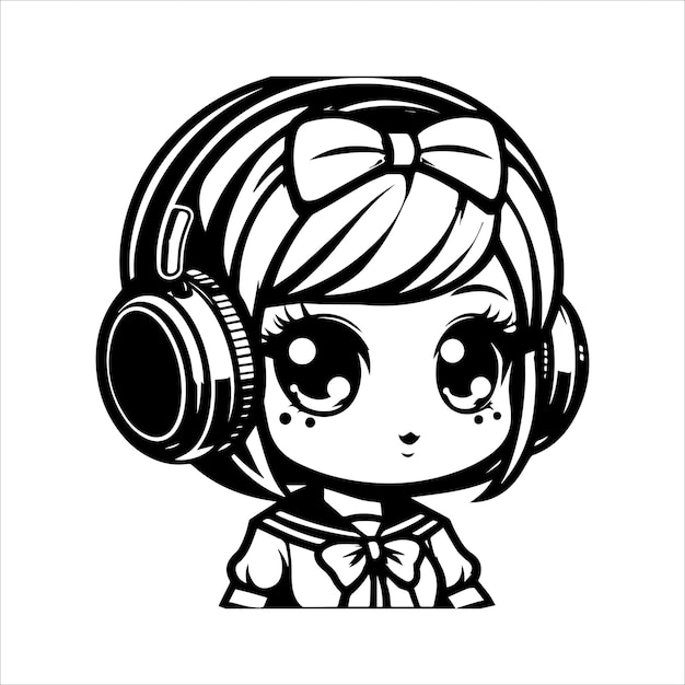 Vector a drawing of a girl with headphones on her head