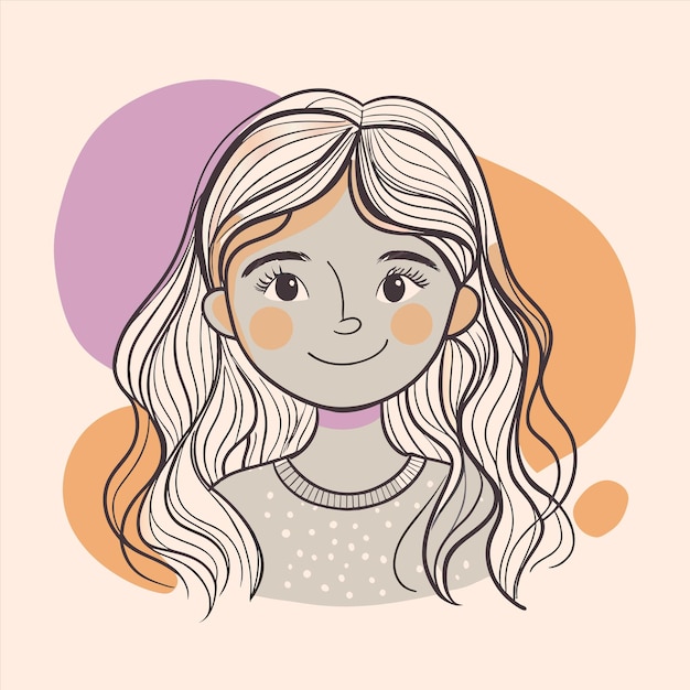 a drawing of a girl with long blonde hair and a sweater with a pink circle on the front