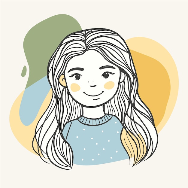 a drawing of a girl with long hair and a blue sweater