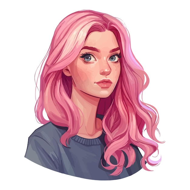 a drawing of a girl with pink hair and a sweater on it